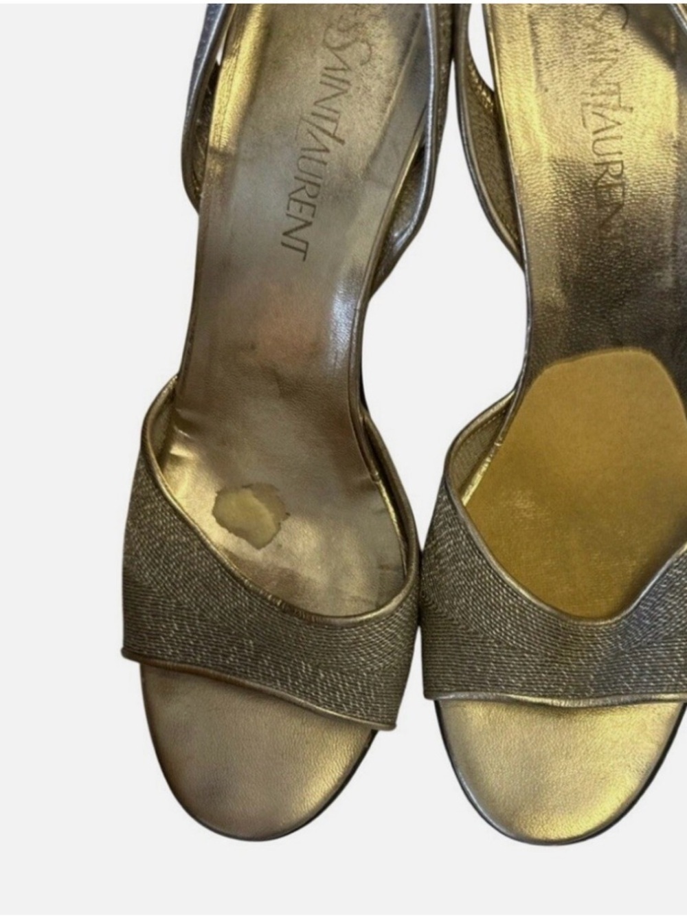 Vintage Saint Laurent YSL Gold Mesh & Leather Peep Toe Heels 37